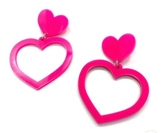 Barbie Heart Earrings - Hot Pink