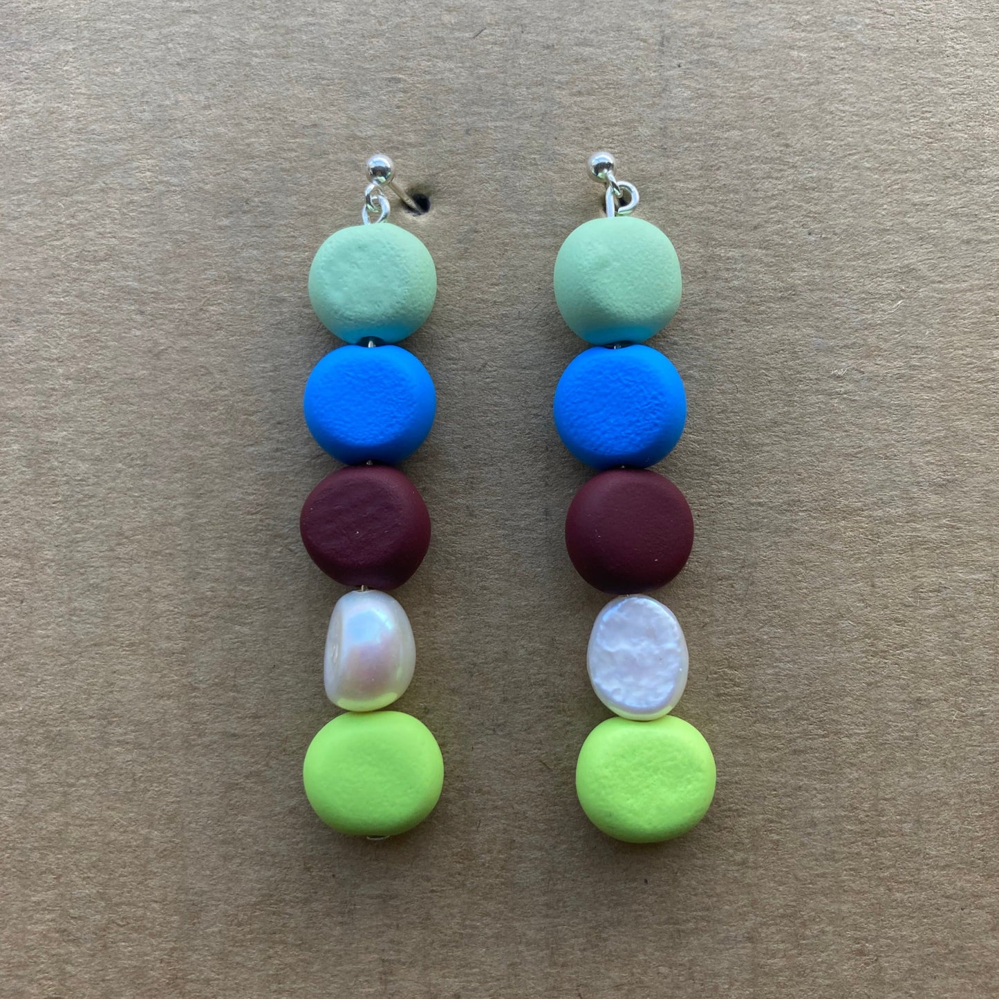 Aqua, Lime and Grape Beaded Pearl Drop Earrings