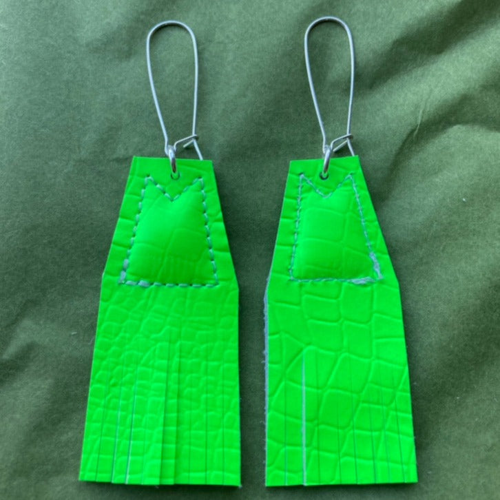 Lime Green S Triangle Earrings