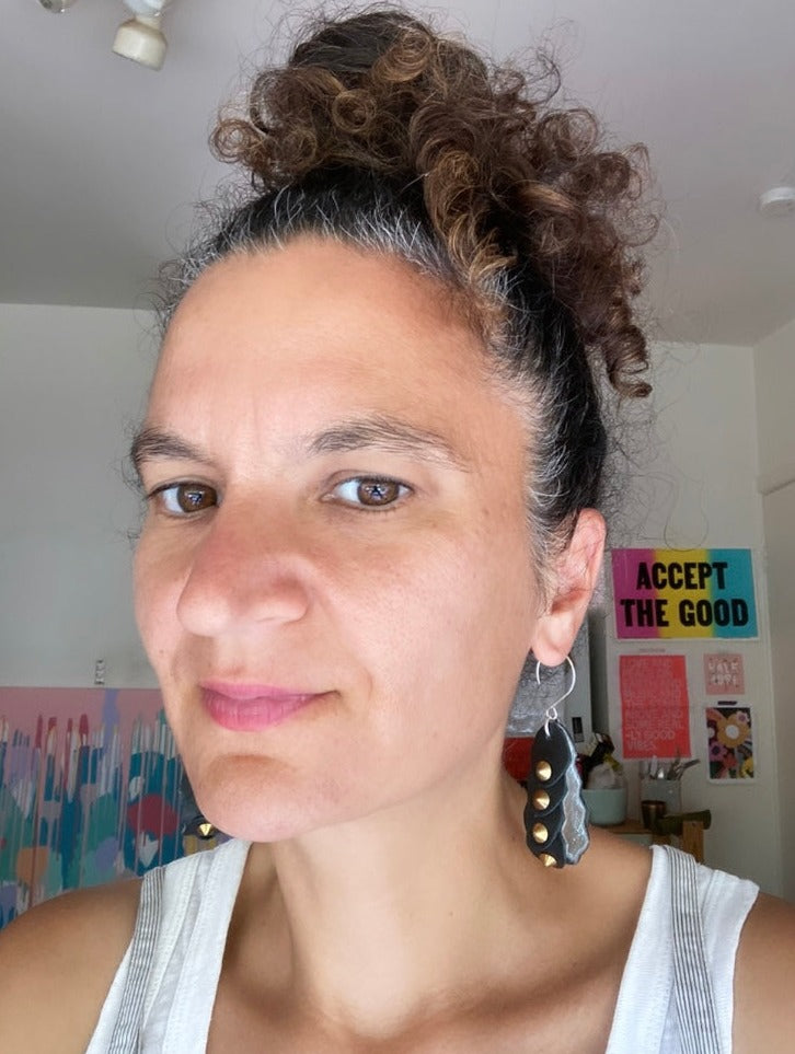 Black 9 Scale Studded Earrings