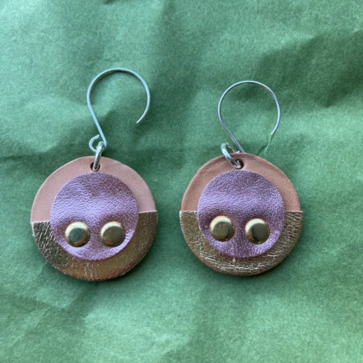 Rose gold, Brown and Gold Circle Earrings