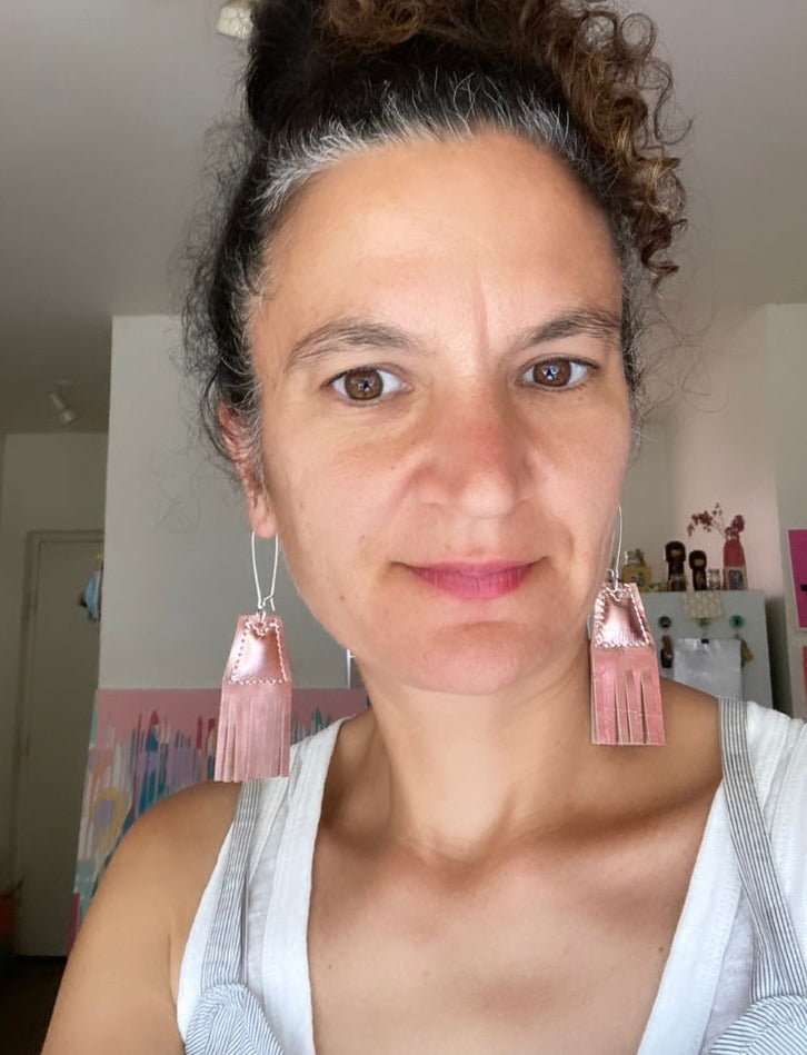 Black and White S Triangle Earrings