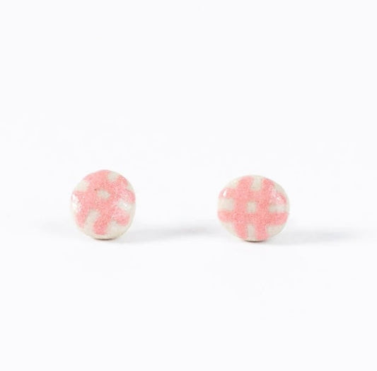 Pink Gingham Stud Earrings