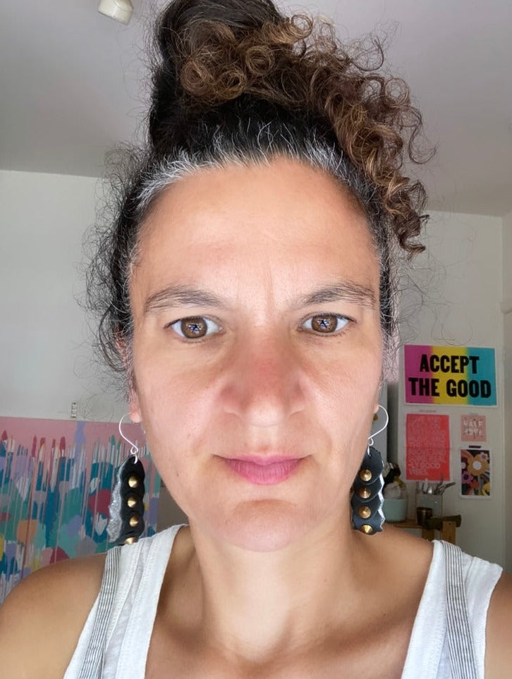 Black 9 Scale Studded Earrings