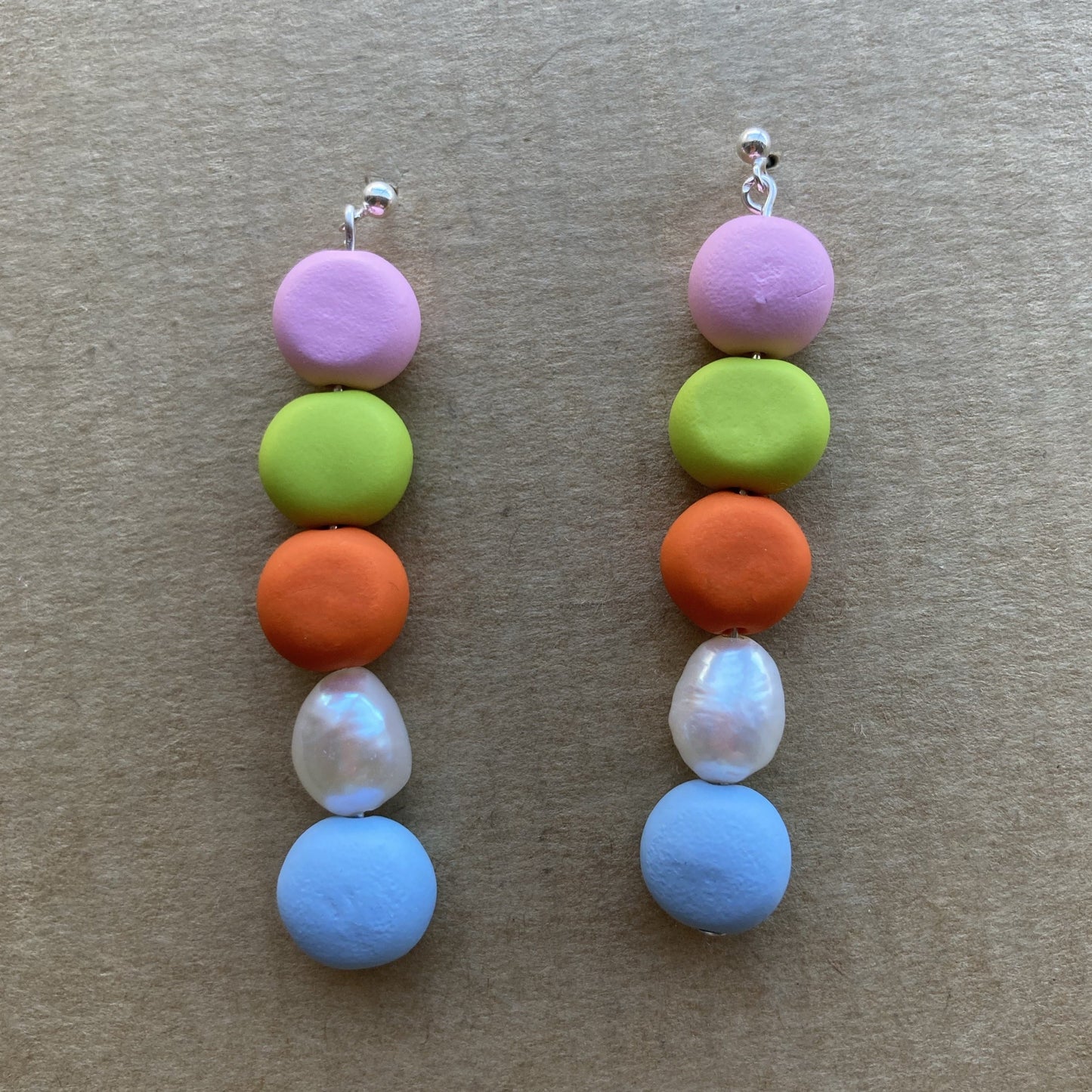 Splits Caramel, Blue and and Wasabi Beaded Pearl Drop Earrings