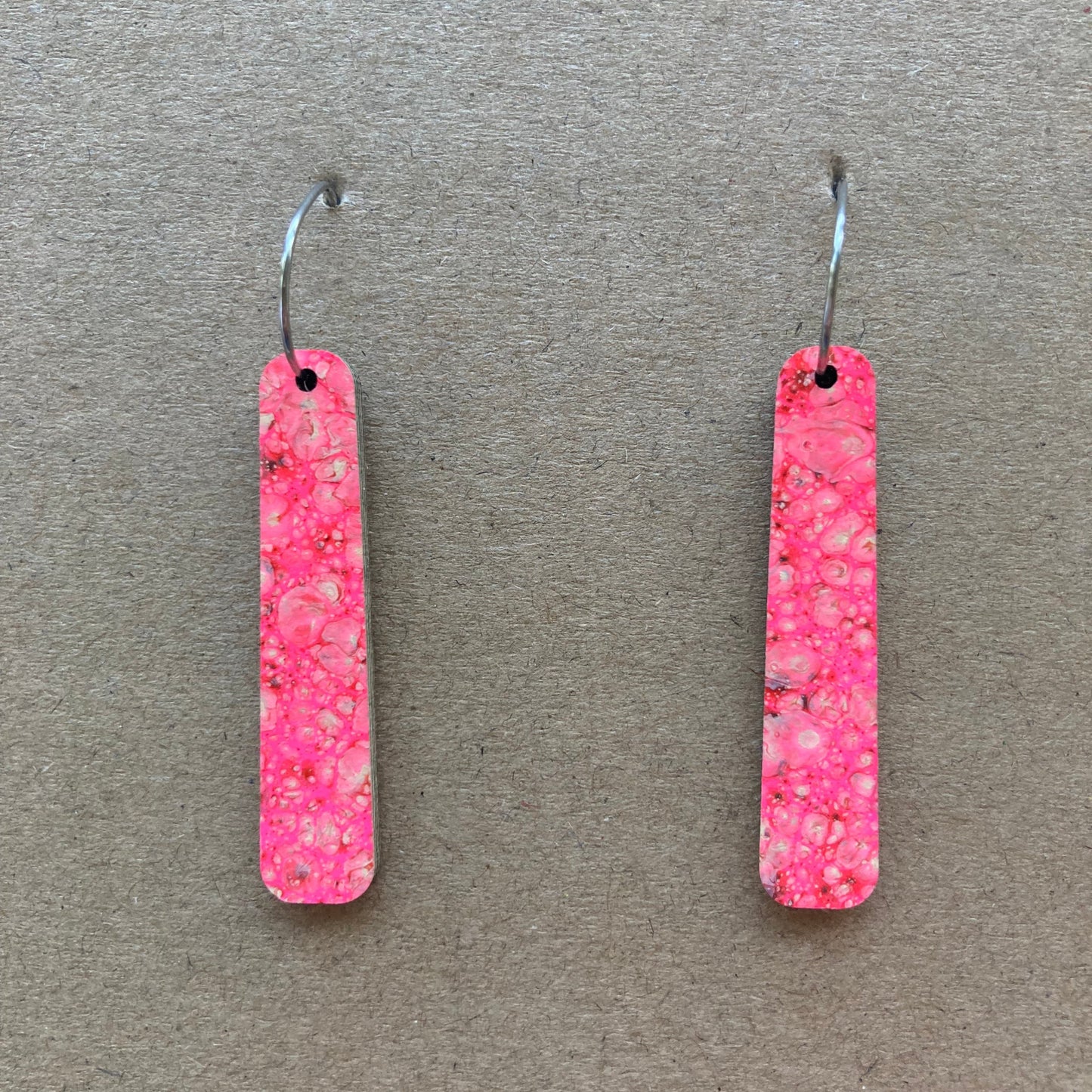 Bright pink speckled paddle earrings