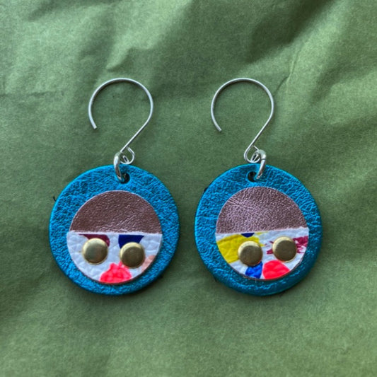 Electric Blue and Rose Pink Circle Earrings