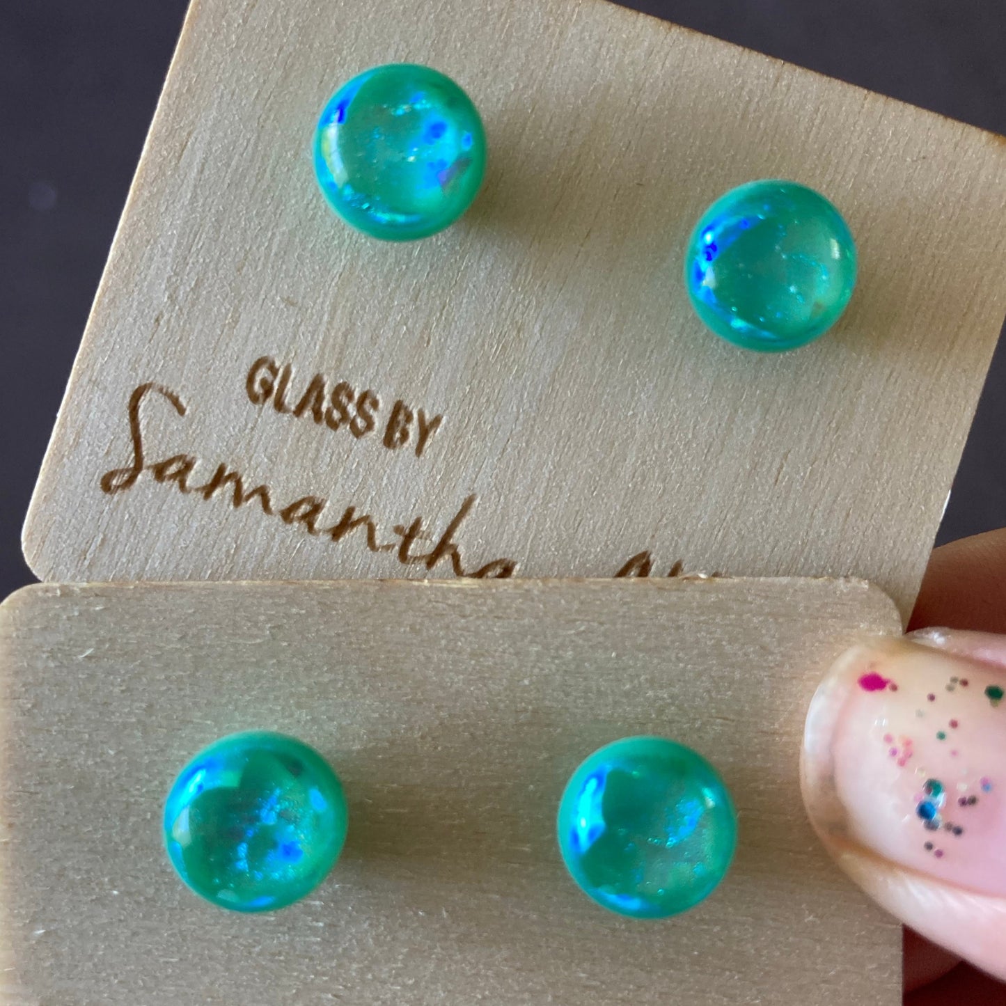 Magnify Blue Green Glass Studs