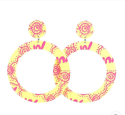 WIRADJURI YINAA' Hoop Earrings - Lemon/Pink