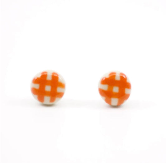 Orange Gingham Stud Earrings