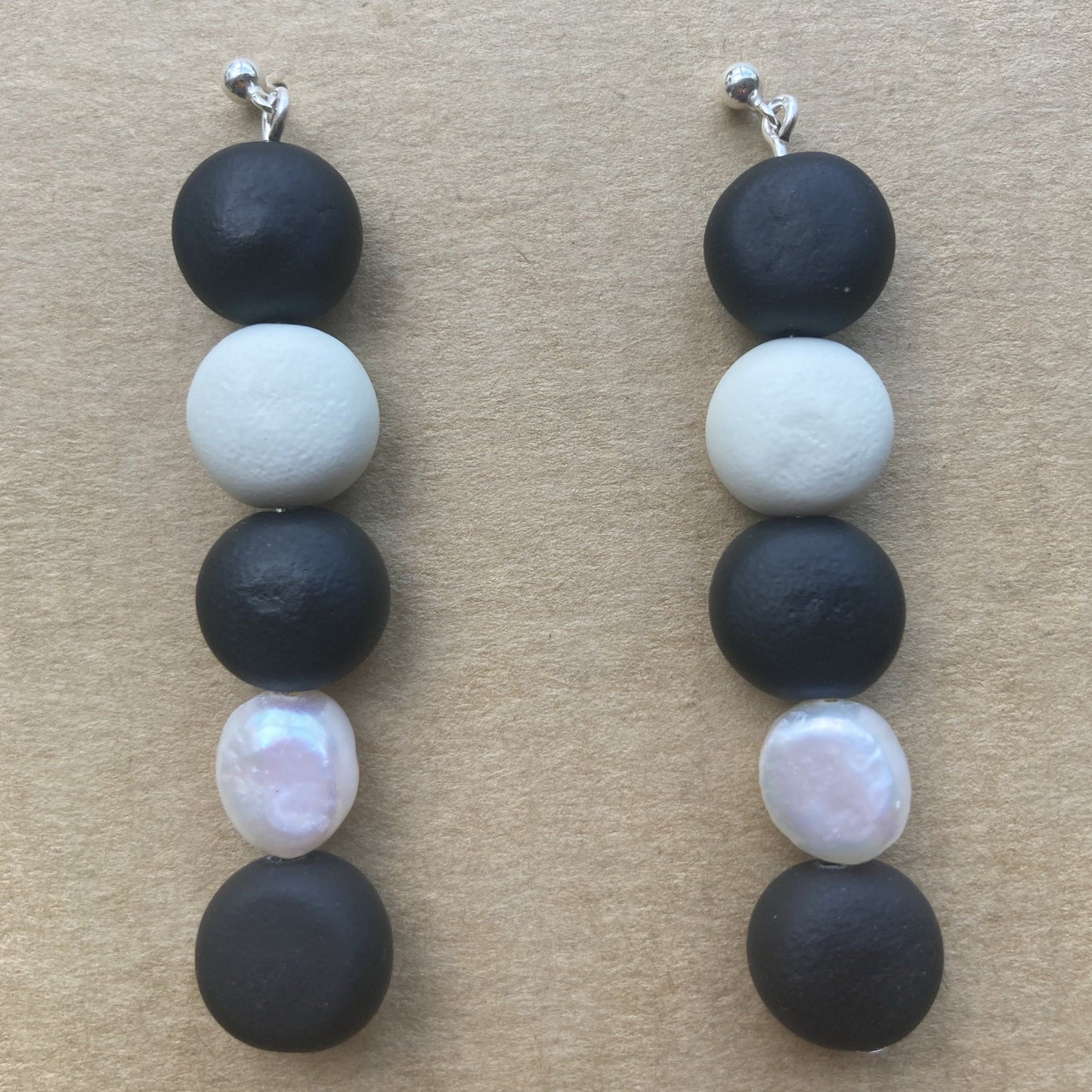 Black and White Beaded Pearl Drop Earrings