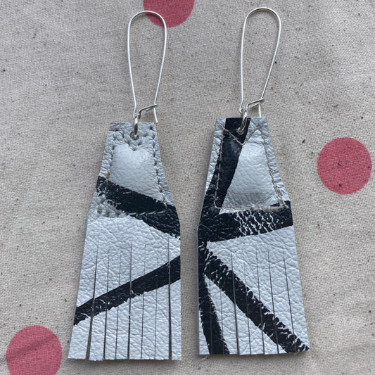 Black and White S Triangle Earrings