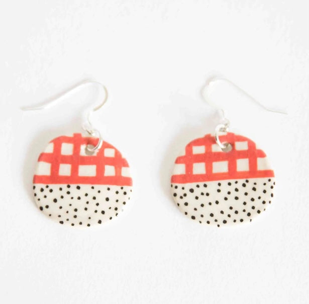 Red Halfy Round Earrings