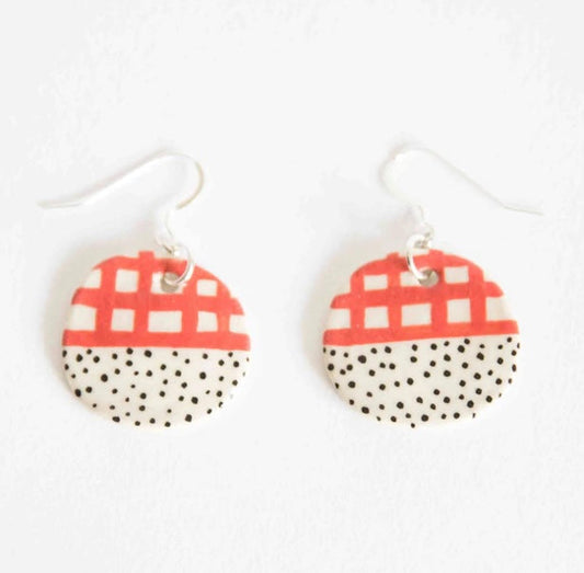 Red Halfy Round Earrings